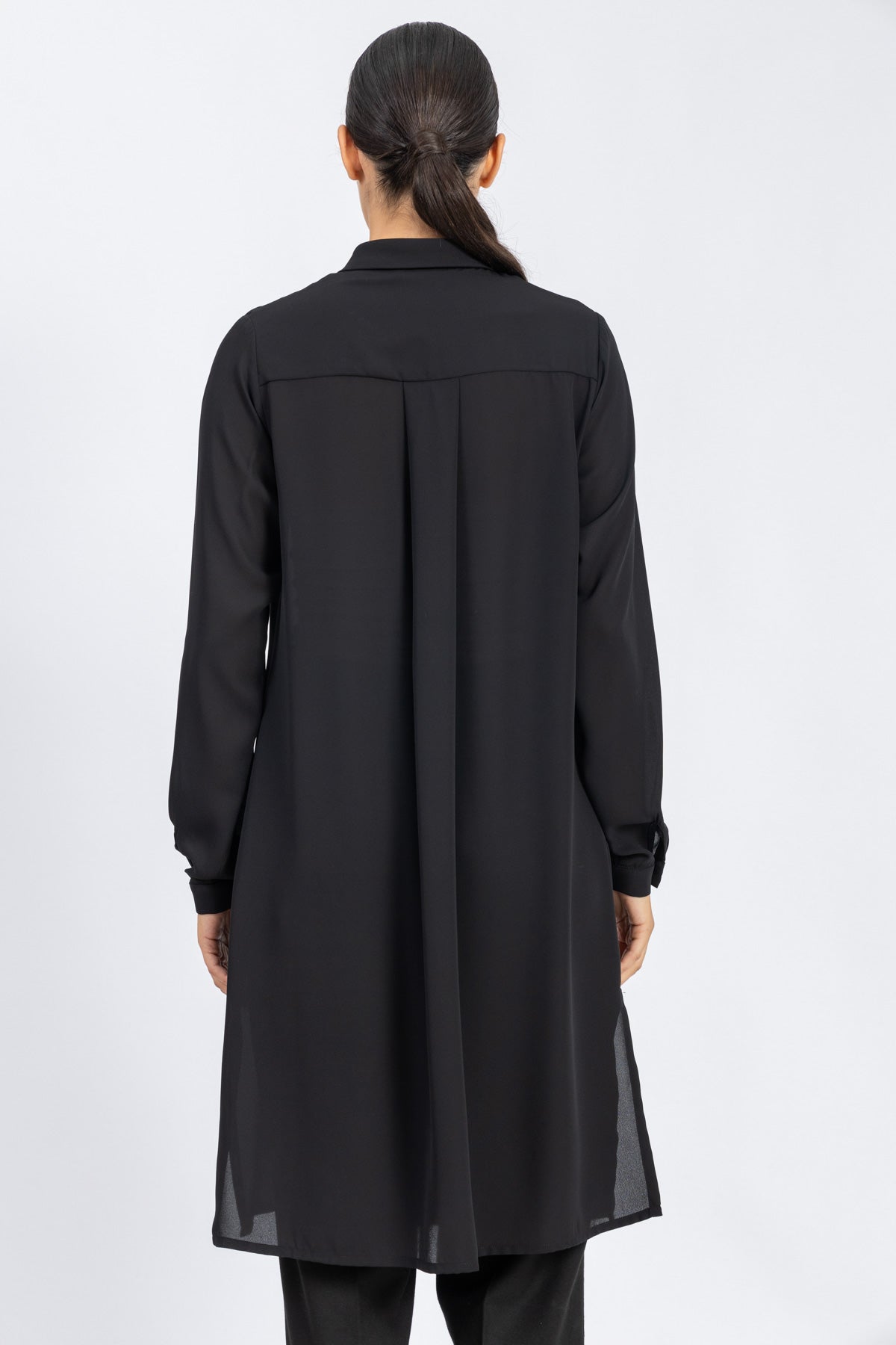 Black Basic Long Crepe Chiffon Shirt