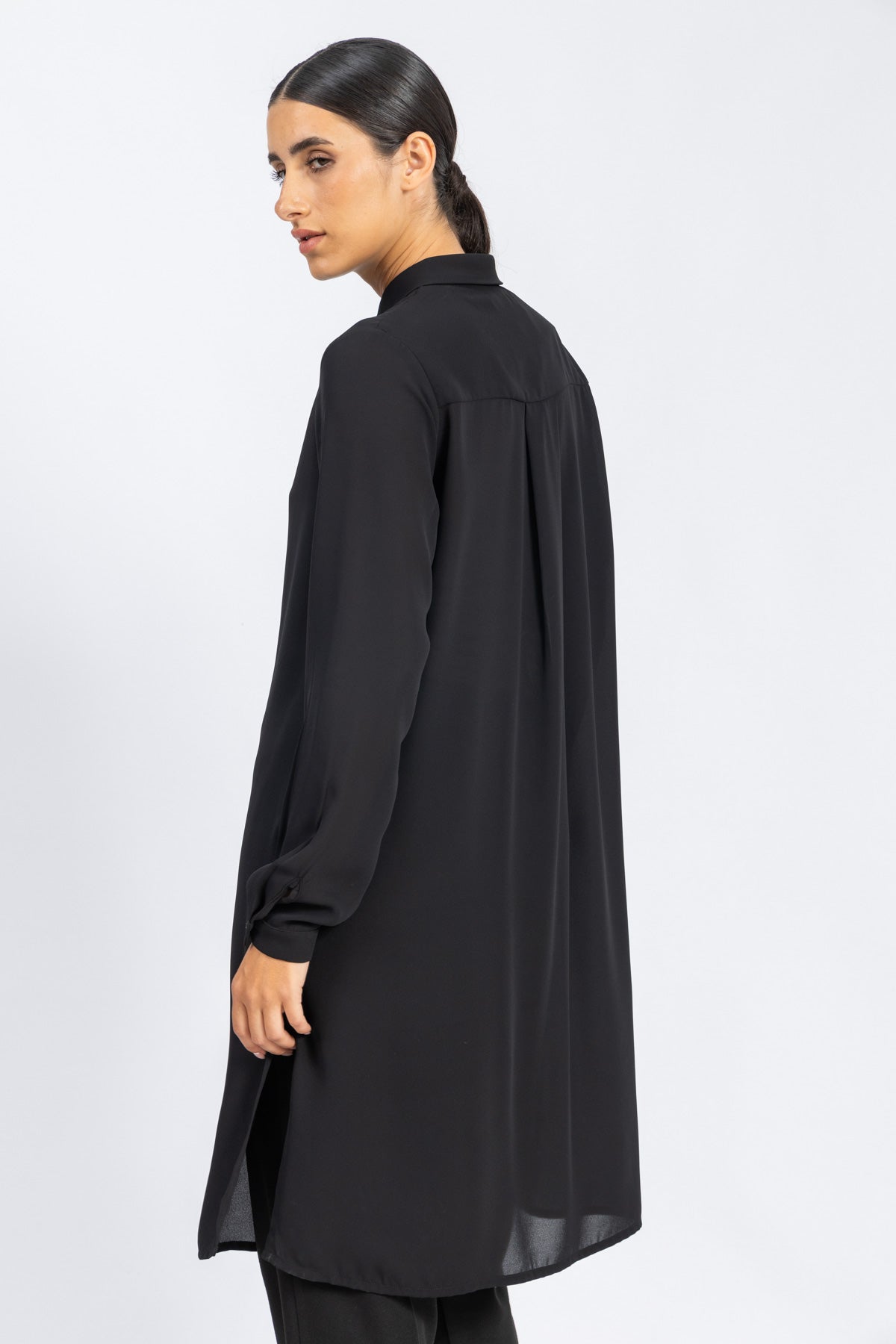 Black Basic Long Crepe Chiffon Shirt