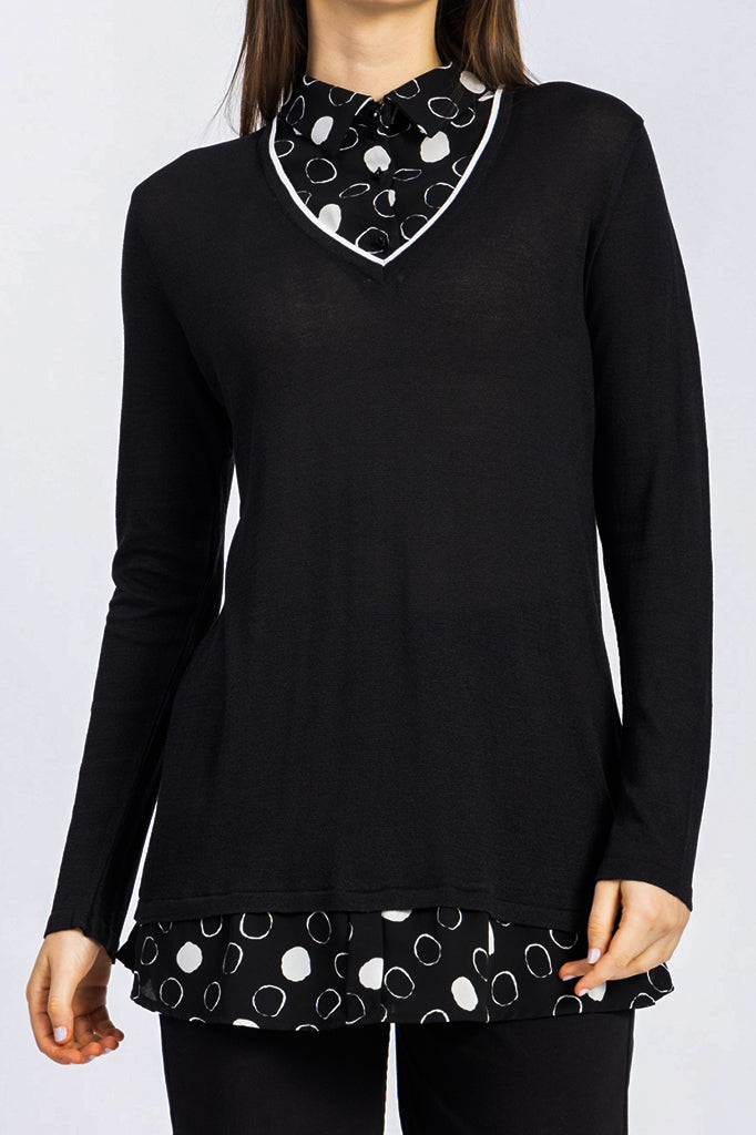 2 in 1: knitwear blouse with chiffon shirt