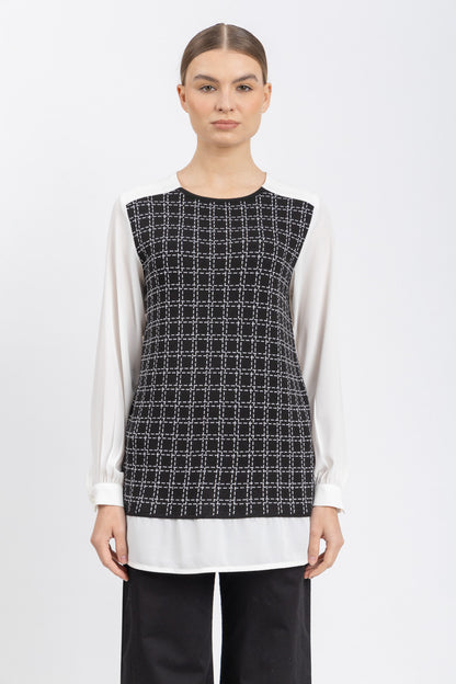 knit and chiffon blouse