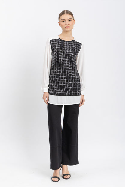 knit and chiffon blouse