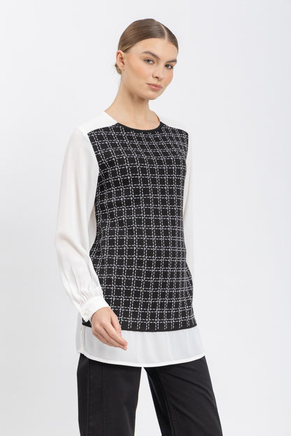knit and chiffon blouse