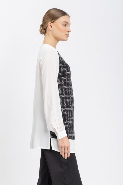 knit and chiffon blouse