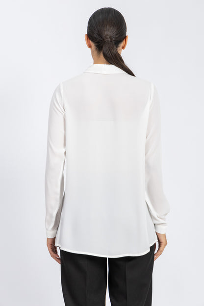 BASIC EVERYDAY SILKY CREPE CHIFFON BLOUSE WITH A BOW COLLAR