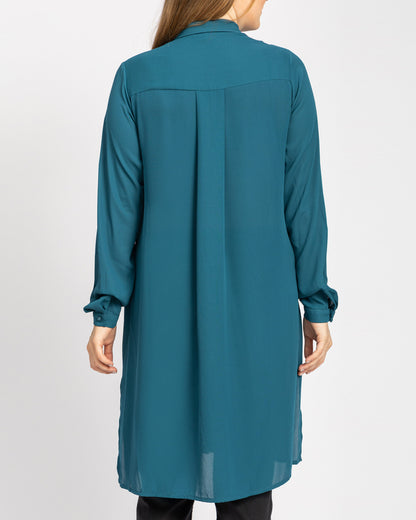 BASIC LONG CREPE CHIFFON SHIRT WITH HIDDEN PLACKET AND SIDE SLITS