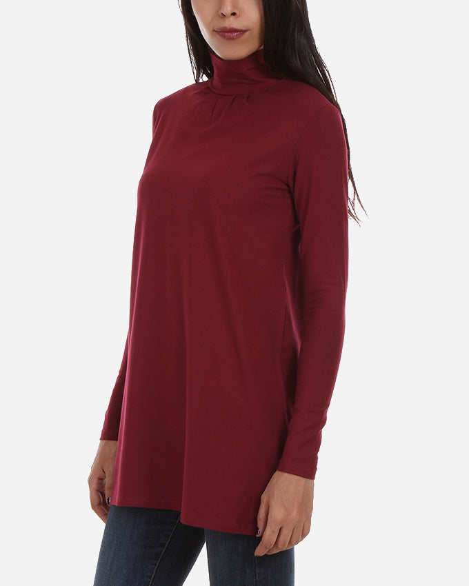 LONG HIGHNECK BLOUSE WITH SMALL PLEATS DETAIL