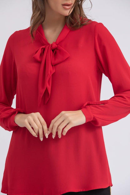 BASIC EVERYDAY SILKY CREPE CHIFFON BLOUSE WITH A BOW COLLAR