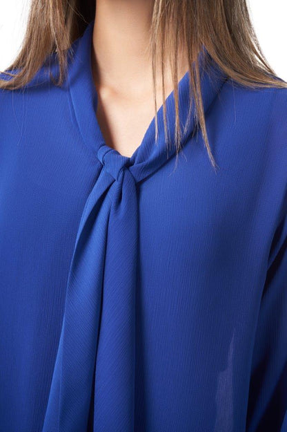 BASIC EVERYDAY SILKY CRINKELD CREPE CHIFFON BLOUSE WITH A BOW COLLAR