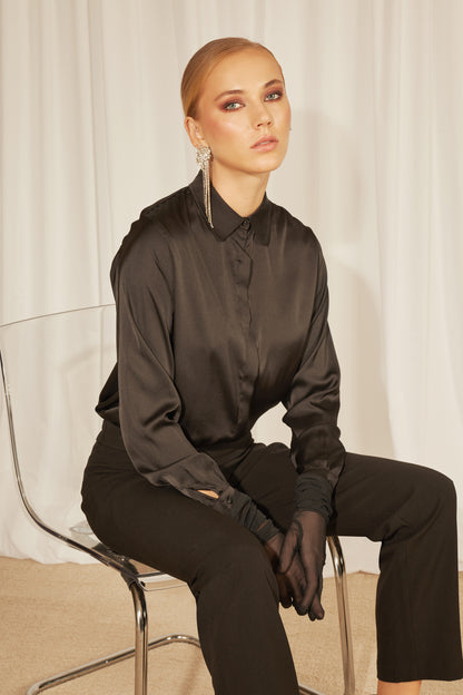 SOLID SATIN SHIRT WITH HIDDEN PLACKET