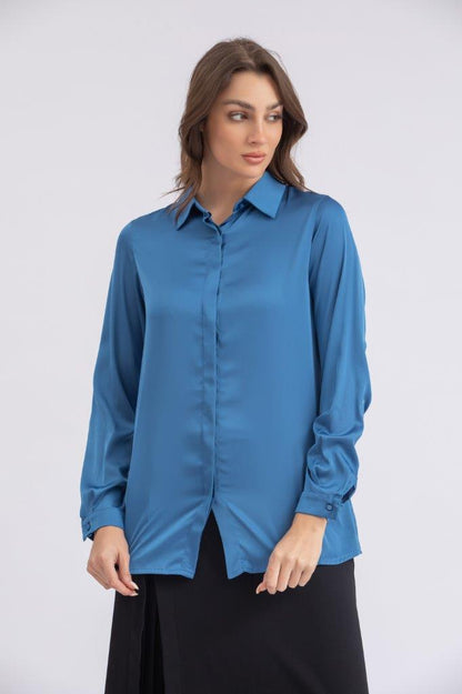 SOLID SATIN SHIRT WITH HIDDEN PLACKET