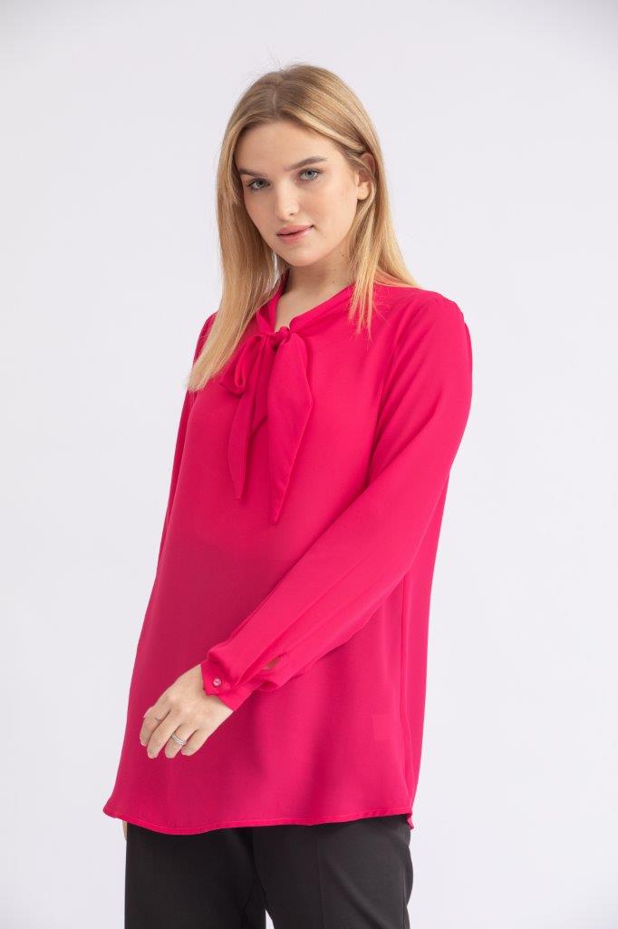 BASIC EVERYDAY SILKY CREPE CHIFFON BLOUSE WITH A BOW COLLAR