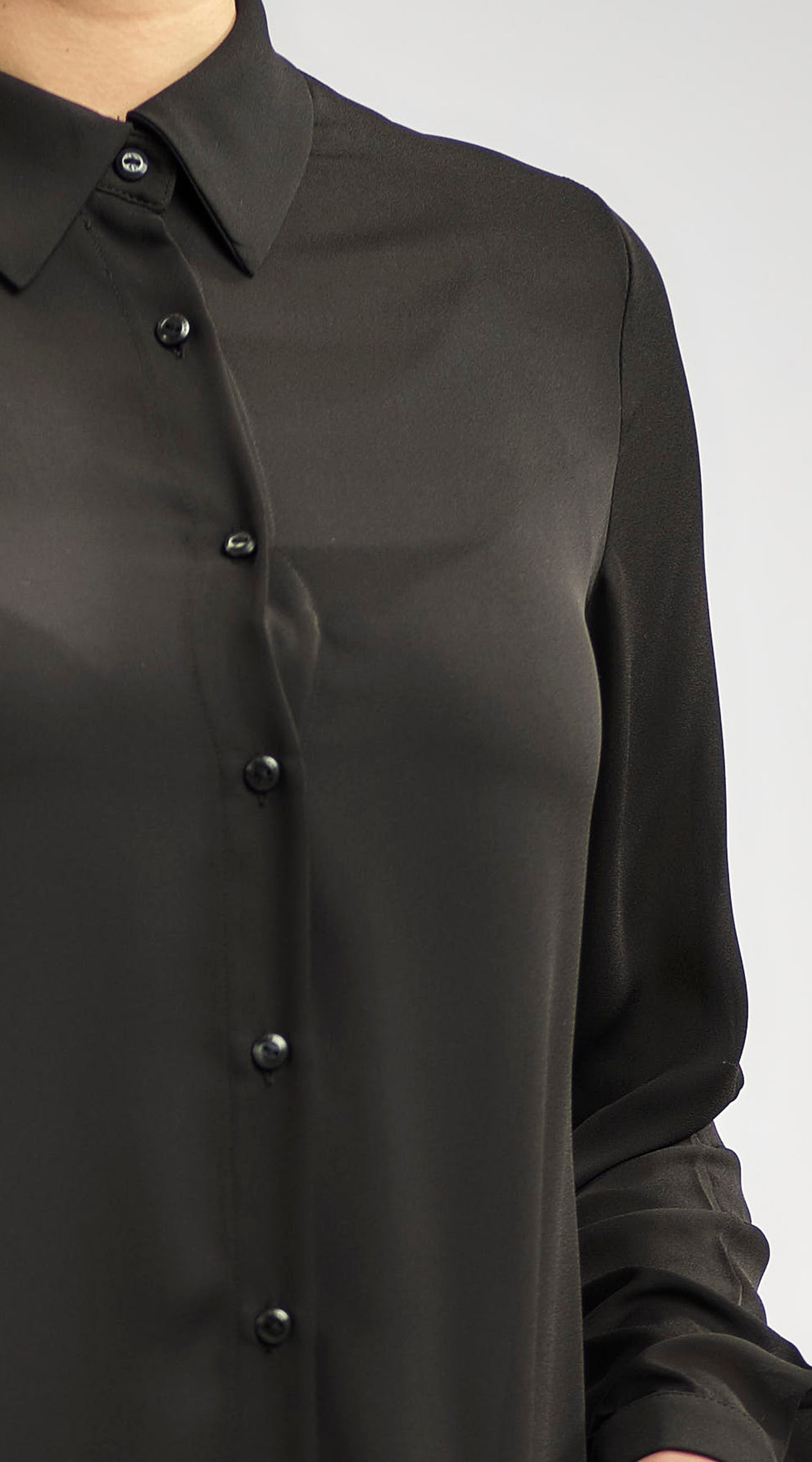 Black Basic Long Crepe Chiffon Shirt