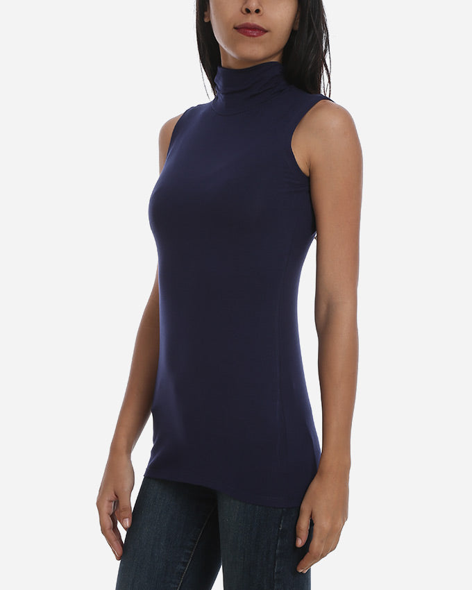 Navy Top with pleated half-neck