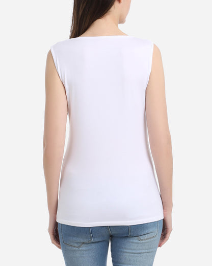 White Round Neck Top