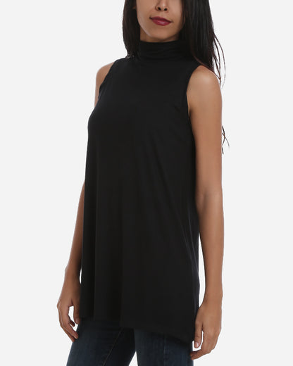 Black Long Top With Pleated Half Neck