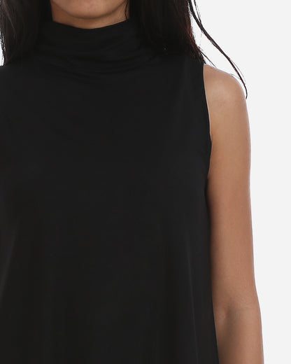 Black Long Top With Pleated Half Neck