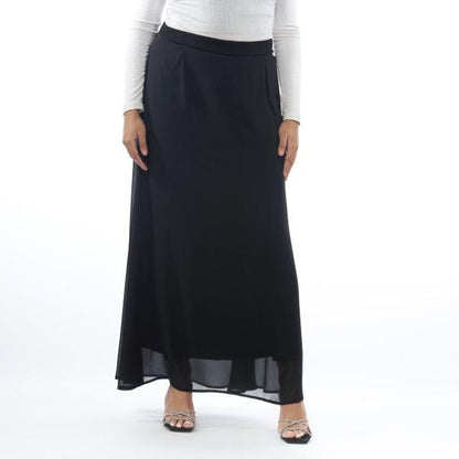 100% basic wide cut natural modal elastin skirt with a flowy chiffon layer
