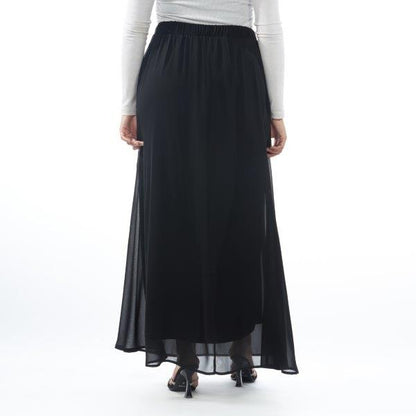 100% basic wide cut natural modal elastin skirt with a flowy chiffon layer